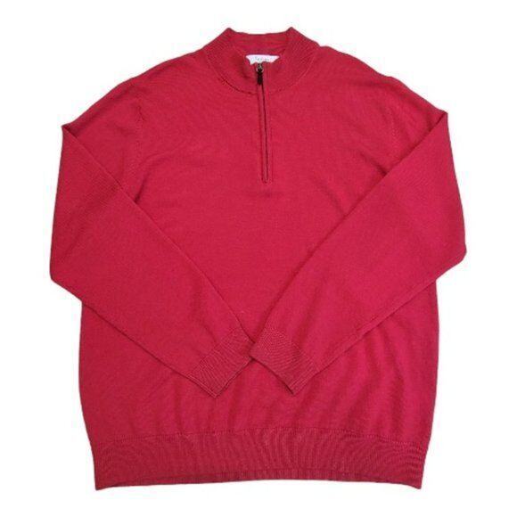 Turnbury Merino Wool Sweater Men's Sz Large Red Qtr Zip Long Sleeve Mock Co - Picture 11 of 11